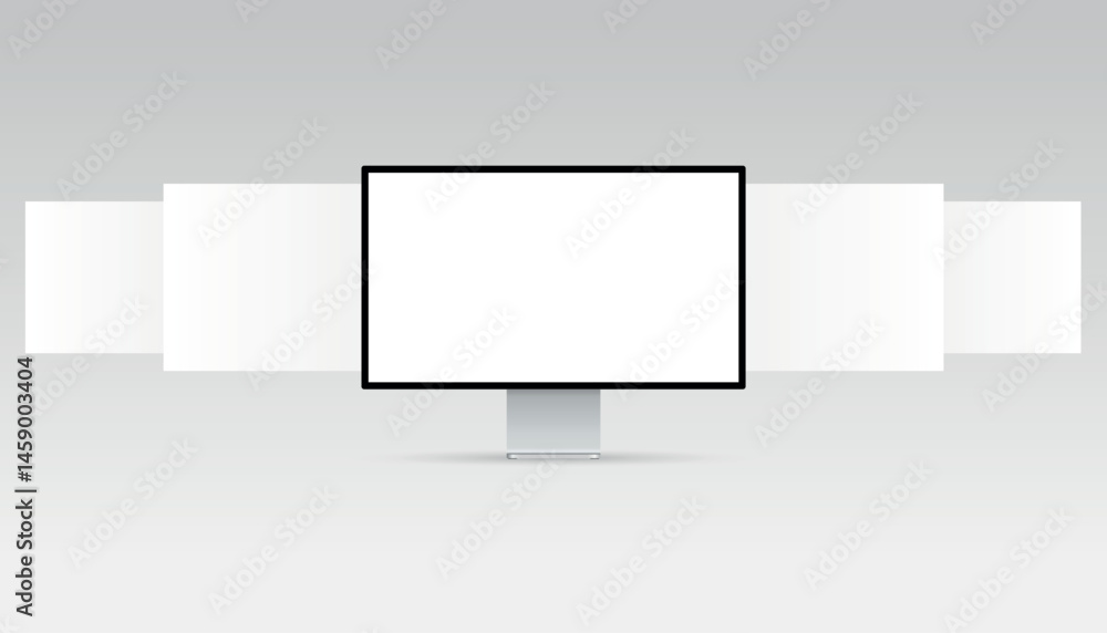 Fototapete monitor with additional screens, mockup of a computer monitor with blank web pages.