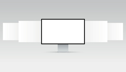 Monitor with additional screens, Mockup of a computer monitor with blank web pages.