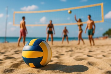 Beach volleyball game fun.