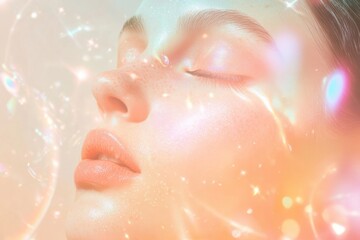 Fototapeta premium 目を閉じて光に包まれる女性