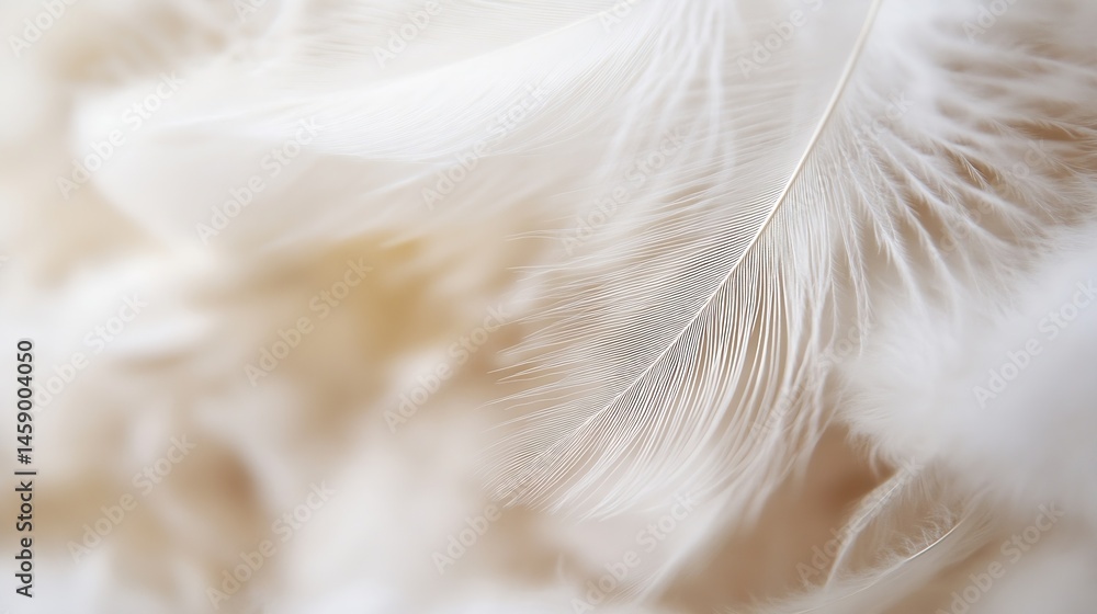 Fototapete close-up view of delicate, off-white feathers, showcasing intricate details and soft texture. the im
