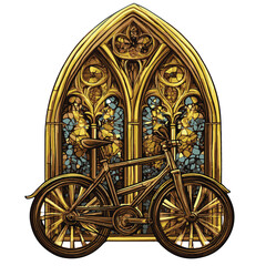 Ornate Bicycle And Stained Glass Window Illustration Artistic Detailed Design