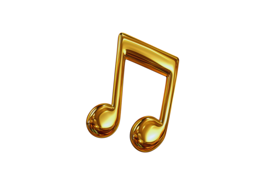 Shiny golden eighth note music symbol isolated transparent background perfect for music related designs
