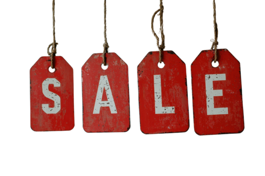 Red Rustic Sale Tags Hanging with Rope Perfect for Discount Promotions