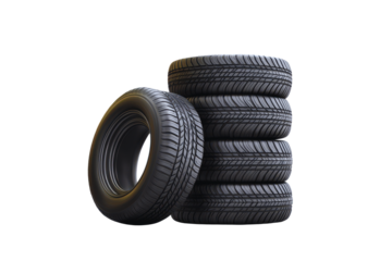 Stack of new car tires close up studio shot transparent background perfect for automotive industry advertising