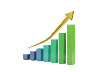 Growing bar graph with arrow isolated on transparent background