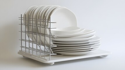 Clean plates dish rack white background.