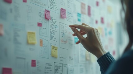 Strategic Planning: Analyzing Project Details on a Sticky Note Covered Board