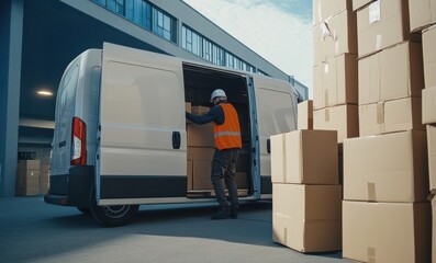宅配トラックと荷物の積み下ろし