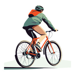 Naklejka premium Cyclist Riding Bicycle Wearing Helmet And Backpack Isolated Vector Illustration