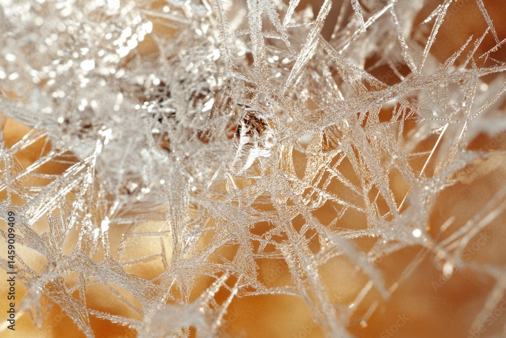Aufkleber intricate frost patterns create a delicate, icy web on a warm-toned surface.