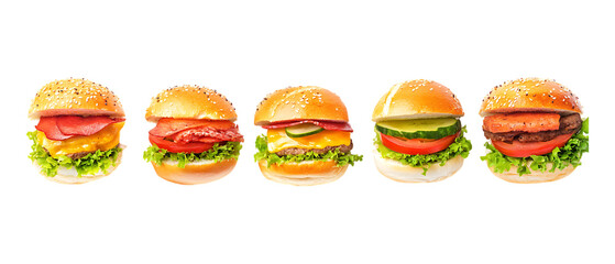 Pack of Mini Burgers Food Photography set against transparent background