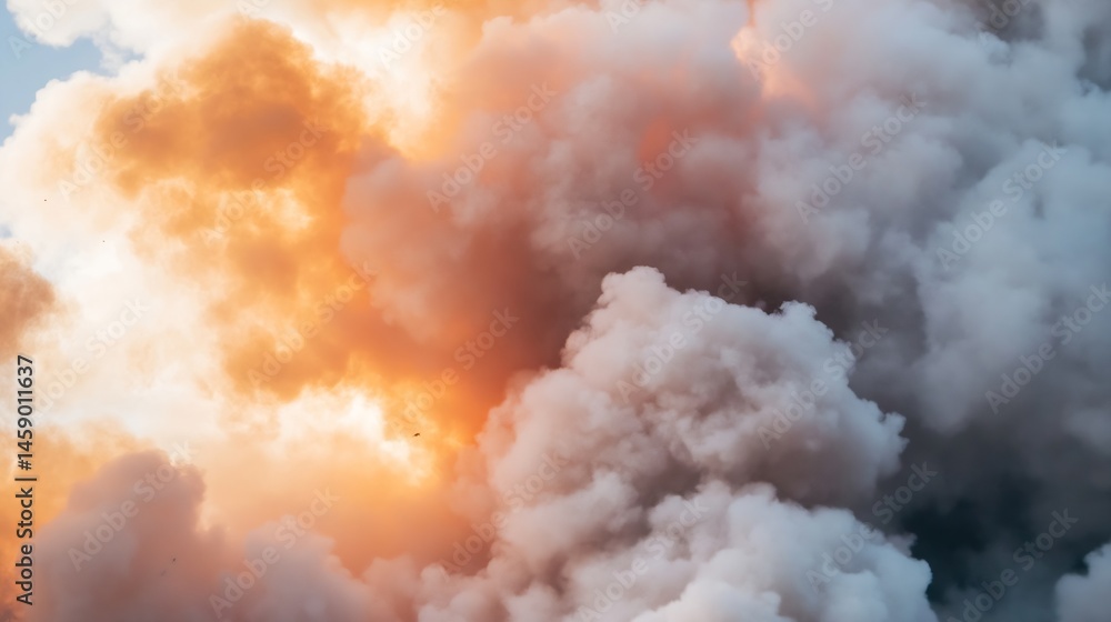 Aufkleber Dramatic cloudscape featuring a blend of orange and white smoke, creating a visually striking and textured atmospheric scene. : Generative AI