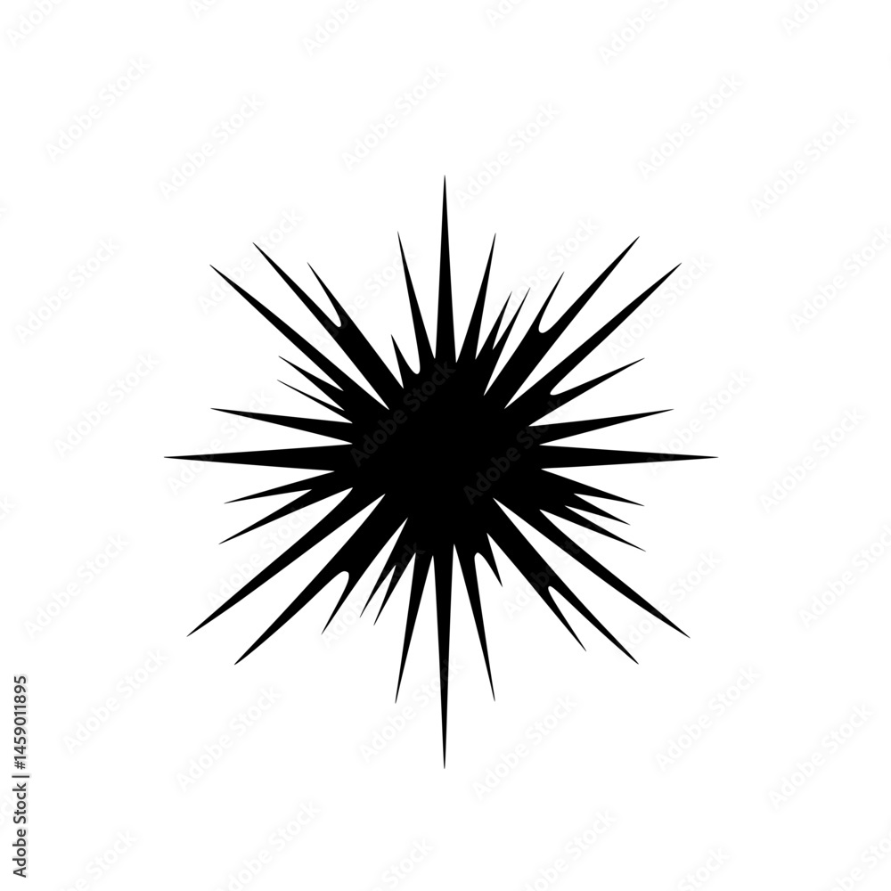 Poster flat black starburst icon with sharp, pointed edges on a white background for creative design applic