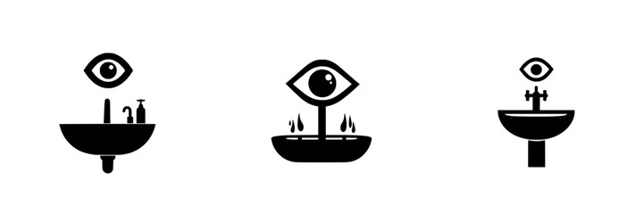 Creative flat black icons depicting various sinks with an eye motif representing observation and detail in design