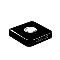 Fototapeta premium Compact black icon representing a rectangular device with a circular button on top and a port on the side for connectivity