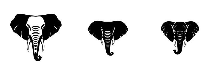 Iconic representation of elephants in flat black design showcasing different head profiles