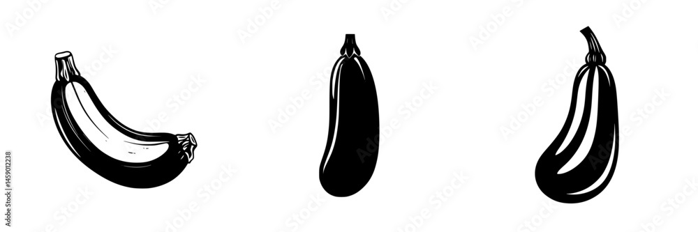 Poster flat black icon design featuring three distinct representations of bananas against a clean backgroun