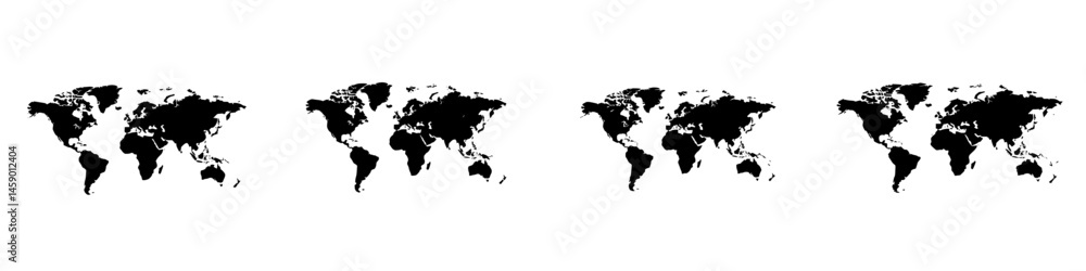 Poster flat black world map icon set representing global geography and location concepts