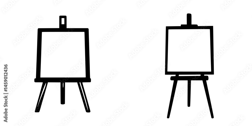 Poster flat black icon of two easels in a simple design format highlighting art and creativity