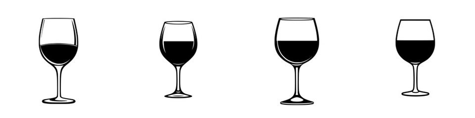 Different styles of flat black wine glasses displayed in a minimalist design