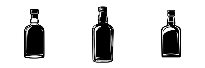 Stylized flat black icons of bottles showcasing a minimalist design ideal for graphic projects or branding