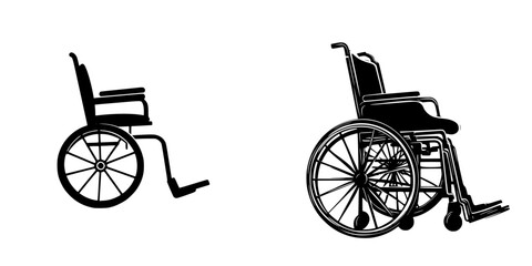 Fototapeta premium Flat black icon illustrating two different wheelchairs emphasizing mobility and accessibility in design