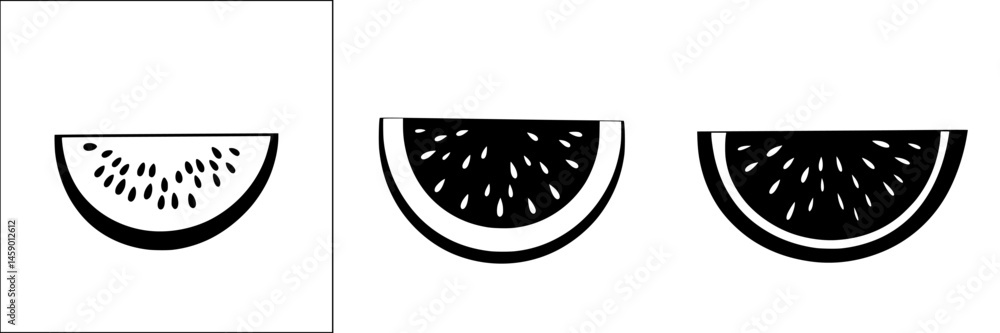 Poster Flat black icons representing various fruit slices showing a creative design style with distinct patterns and shapes