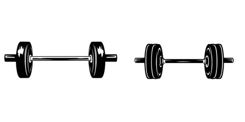 Stylized flat black icon of a barbell showcasing a simple yet effective design emphasizing fitness and strength training equipment