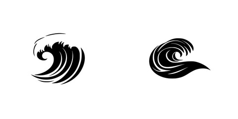 Stylized black wave icons representing ocean movement and energy for creative design purposes