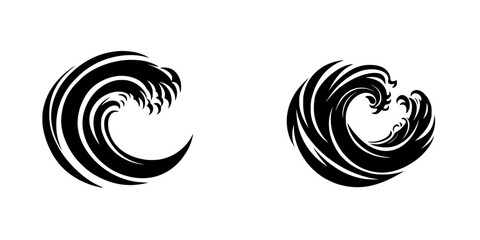 Stylized flat black wave icons representing the motion of water and energy, perfect for design projects and branding applications
