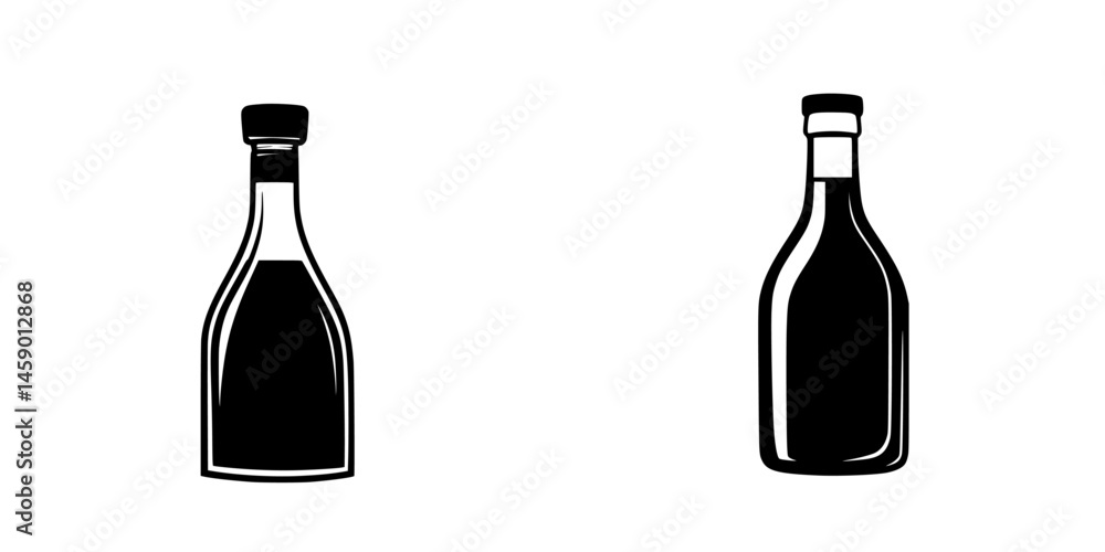 Poster flat black icons representing two different bottle shapes side by side, showcasing a minimalist desi