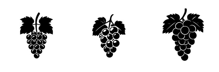 Obraz premium Grapes depicted in flat black icons showcasing different styles and arrangements for design purposes
