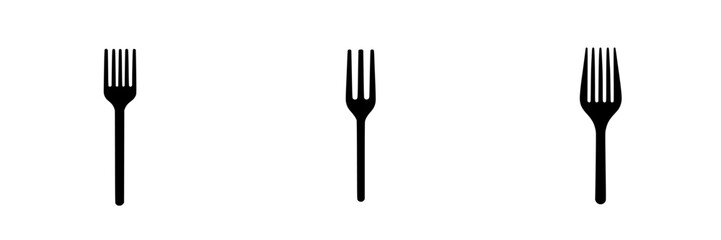Multiple flat black fork icons arranged uniformly on a white background