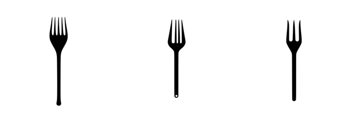 Collection of black flat icons depicting various fork designs arranged in a row against a simple background