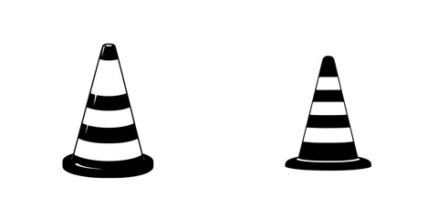 Flat black icon of two traffic cones with black and white stripes illustrating road safety measures