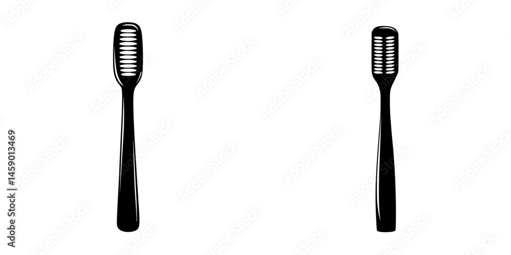 Poster Flat black icon of two simple toothbrushes designed for minimalistic style and clear visuals in digital applications