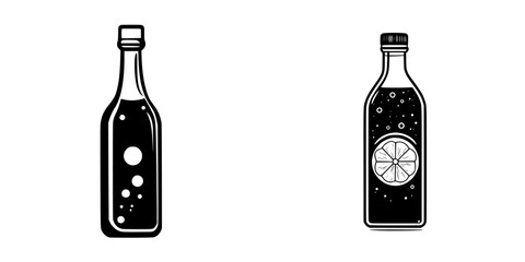 Stylized flat black bottle icons representing a beverage and its refreshing citrus twist