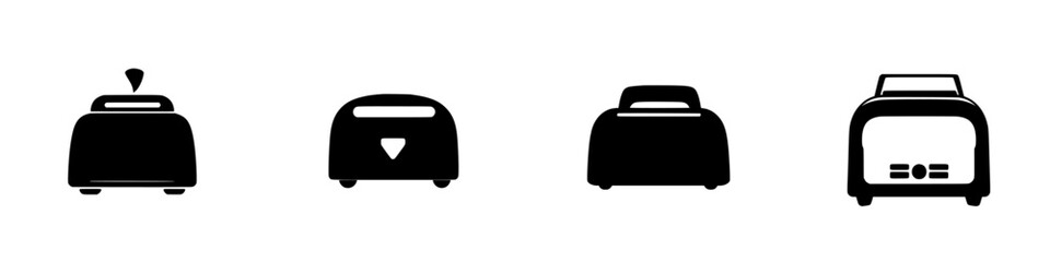 Various flat black toaster icons showcasing different designs and styles for kitchen appliances