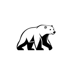 Black icon of a polar bear walking in a minimalistic flat design suitable for various applications