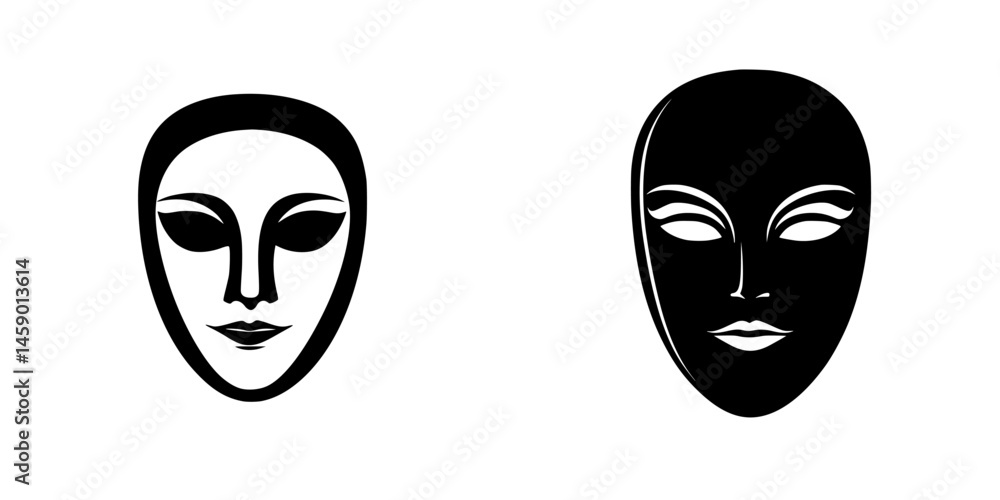 Poster black icon of a face designed with smooth contours and striking features for artistic representation