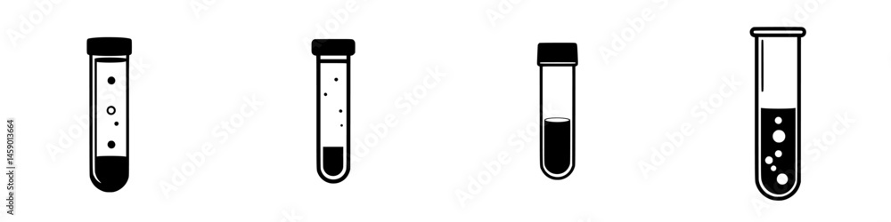Aufkleber flat black icon set of test tubes representing various liquid levels and content in a minimalist des