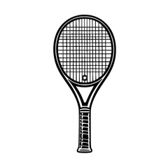 Minimalist flat black tennis racket icon suitable for various sports and fitness designs