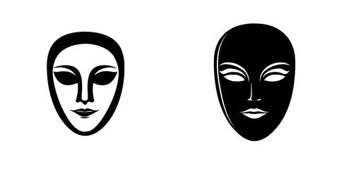 Black icon of a face designed with smooth contours and striking features for artistic representation