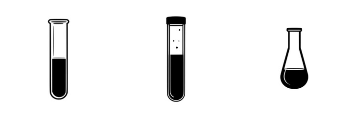 Black laboratory glassware icons including test tubes and a flask for scientific illustrations and graphics