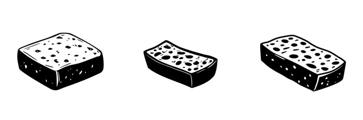 Various flat black icons of sponges showcasing different shapes and textures for illustrative purposes