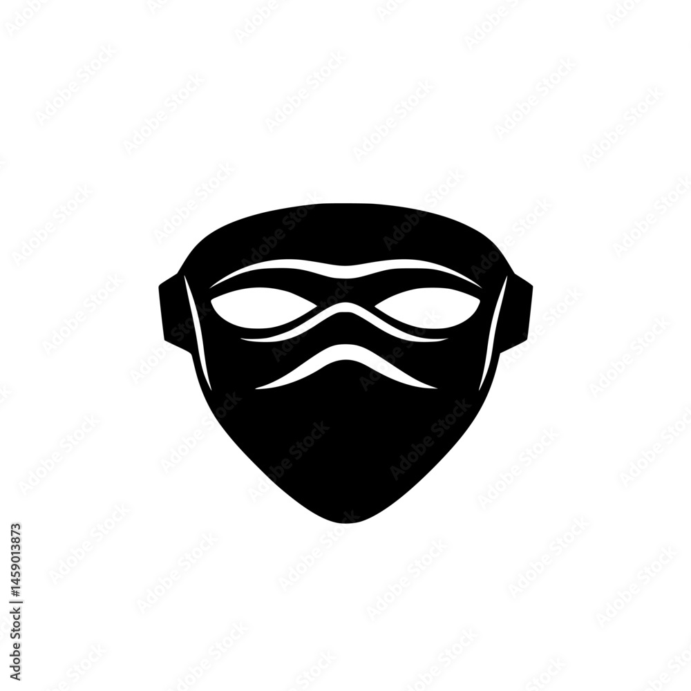 Poster black flat icon representing a masked character design for various media applications
