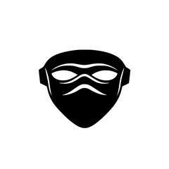 Black flat icon representing a masked character design for various media applications