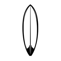 Stylized flat black surfboard icon perfect for beach and surf culture projects or designs