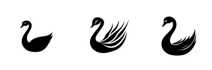 Black icons depicting swans in different poses showcasing elegance and grace in a minimalist design